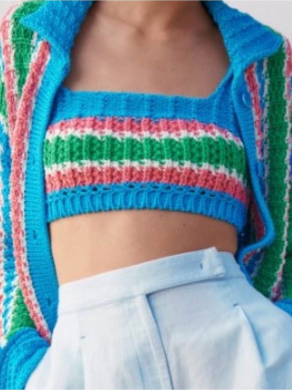 Zara Blue Striped Knit Crop Top Small S